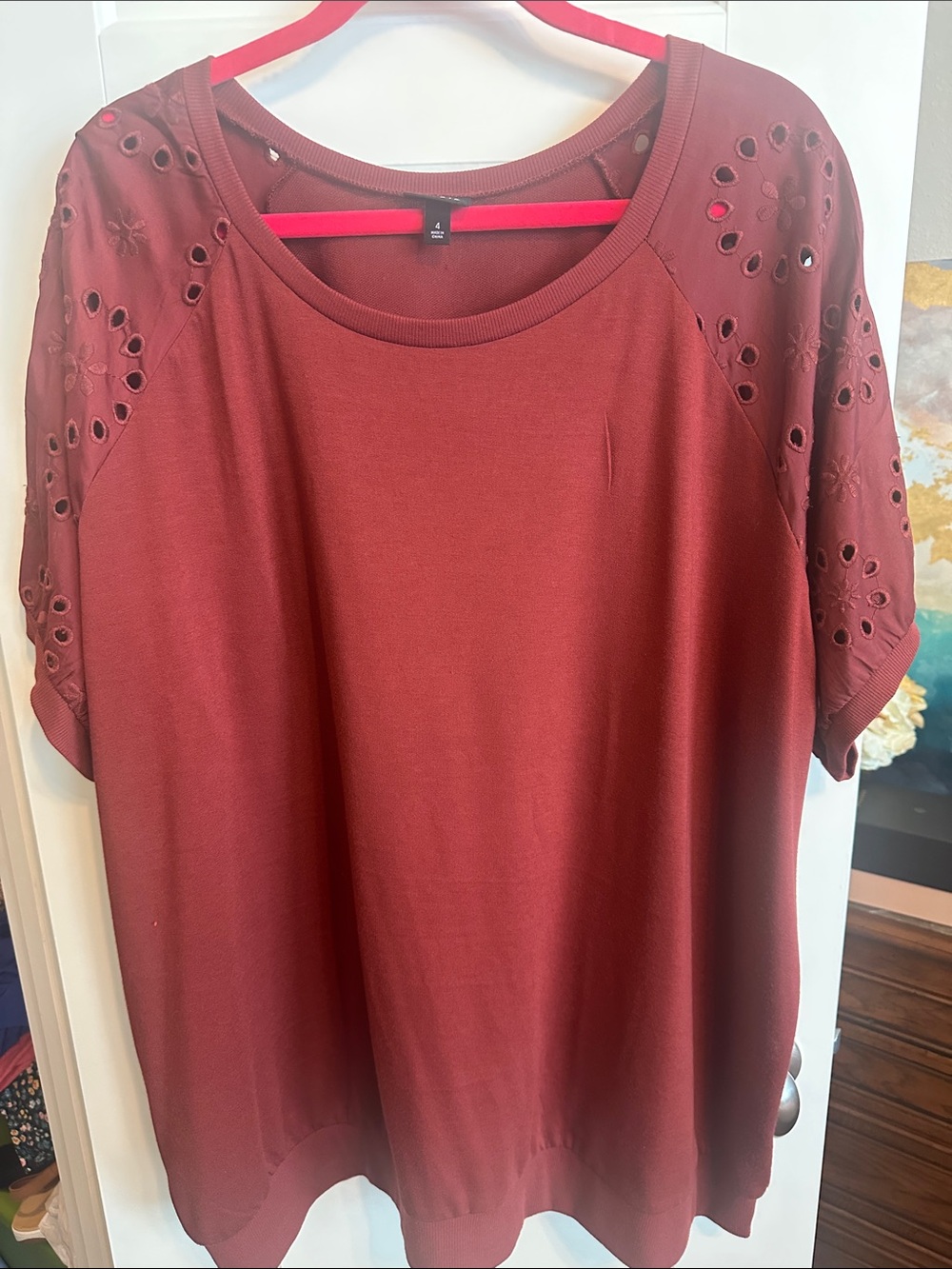 torrid Burgundy Eyelet Sleeve Scoop Neck Tee